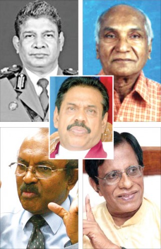 Senior Deputy Inspector General Gamini Nawaratne, Elmore Perera, Dayananda Dissanayake, Sunimal Fernando and Mahinda Rajapaksa