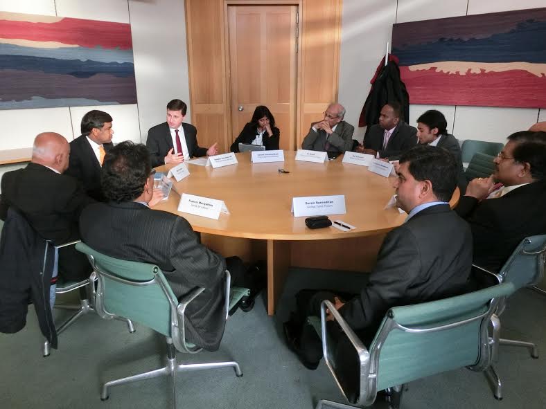 Meeting attendees: Varadar Varadakumar - Tamil Information Centre, Suren Surendiran – Global Tamil Forum , Sen Kandiah - Tamils for Labour , Janani Jananayakam – Tamils Against Genocide, Raj Vakesan - British Tamils Forum, Dr Rajah – Chairman of Hindu Temples, Nathan Kumar – Tamils for Labour, Krish Ratnasingham – Tamil National Alliance UK , Sutharshan Sukumaran – Tamil Youth, Francis Mariyathas – Tamils for Labour