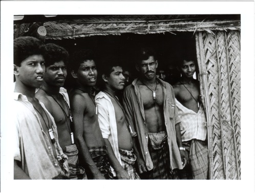 TIGER FIGHTERS WITH CYANIDE CAPSULES IN CAMP, c. 1989 Photo by SHYAM TEKWANI, an Indian journalist embedded within LTTE during war against IPKF. 