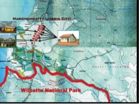 Map showing the recent settlements that are 1.25 KM away from the Wilpattu border